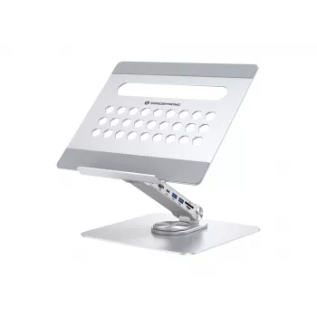 Conceptronic DONN27G, Soporte para portátil, Plata, Aluminio, 360°, USB 3.2 Gen 1 (3.1 Gen 1) Type-C, 5000 Mbit/s