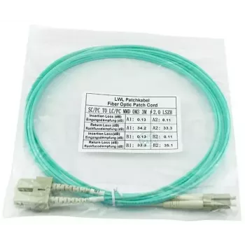 BlueOptics cable patch de fibra óptica LC-SC multimodo OM3 dúplex, LC-UPC/SC-UPC, 10 m, beige (compatible con Corning 055702T512000010M)