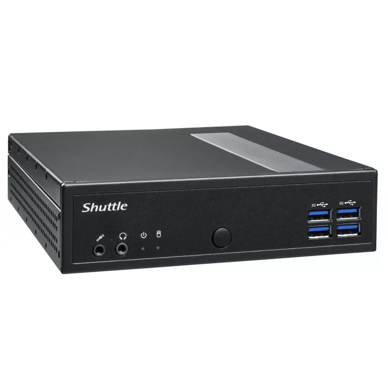 Shuttle XPC sistema delgado DL3000XA, Intel N100, 8GB RAM, 128GB SSD M.2 (NVMe), 2x LAN (2x 2.5Gbit), 2xCOM, 1xHDMI, 1xDP, 1x VGA, sin ventilador, funcionamiento continuo 24/7
