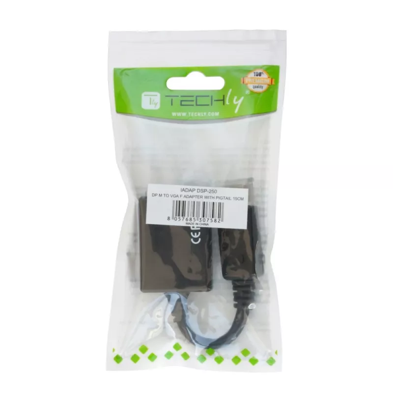 Adaptador Techly DisplayPort DP a VGA M F IADAP DSP-250, 0,07 m, DisplayPort, 2 x VGA (D-Sub), macho, hembra, 1920 x 1200 píxeles