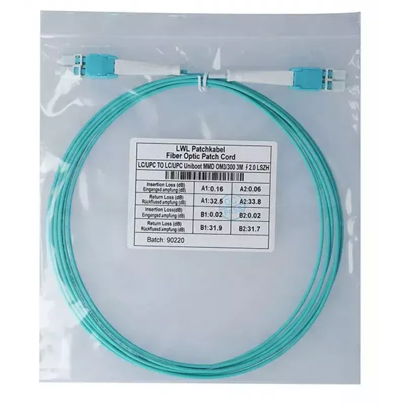 BlueOptics 797902TD120003M cable patch de fibra óptica LC-LC multimodo OM3 Uniboot dúplex, LC-UPC, 3 m, beige