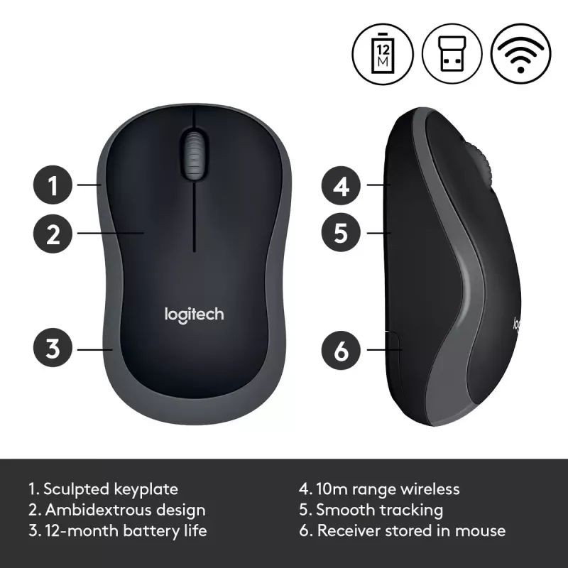 Ratón Logitech M185 Swift Wireless Gris