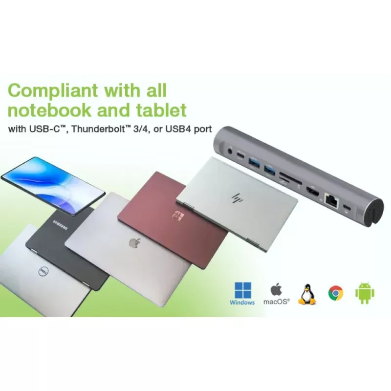 Techly ICA-NTB-DOCK91 Con cable USB 3.2 Gen 1 (3.1 Gen 1) Type-C Plata