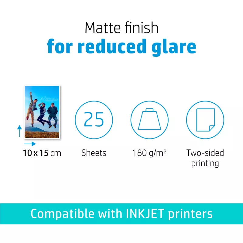 HP Papel fotográfico mate 180 g/m² 10 x 15 cm (101 x 152 mm) 25 hojas