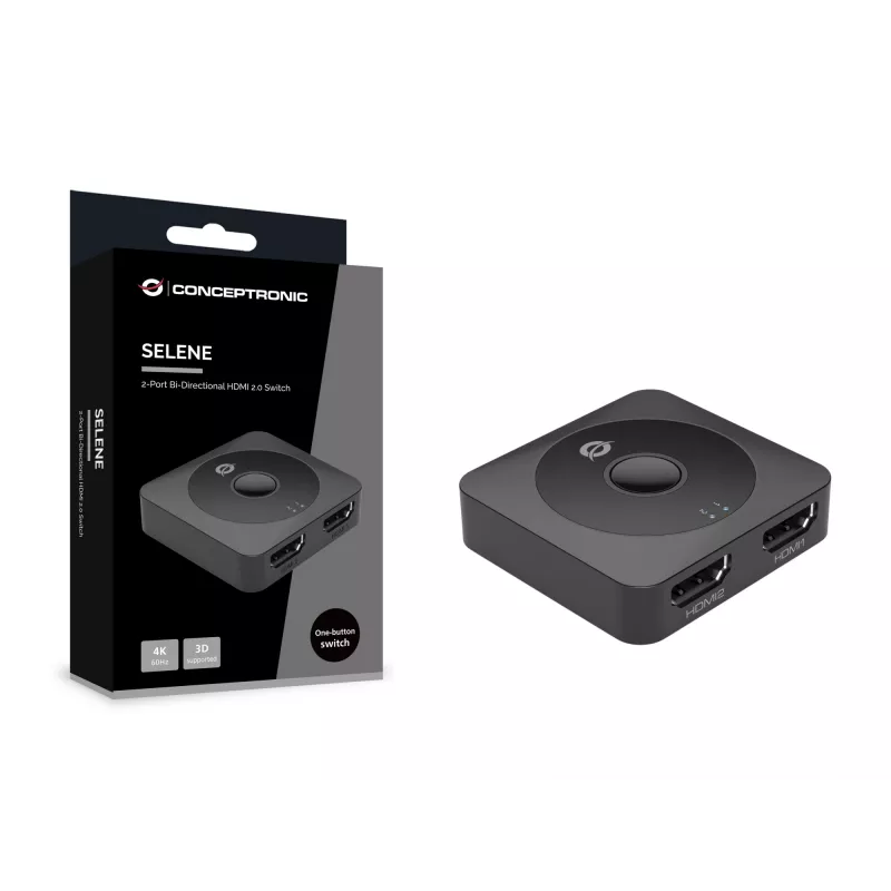 Conceptronic SELENE01B Conmutador HDMI 2.0 bidireccional de 2 puertos, 4K60Hz