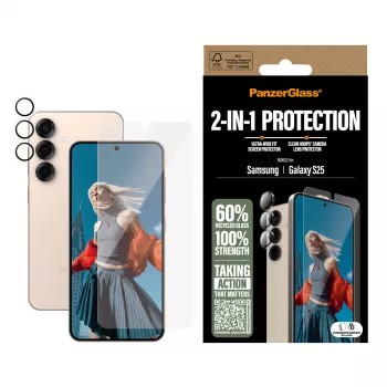 PanzerGlass pack de protección 2 en 1 Samsung Galaxy S25 resistente a arañazos y golpes