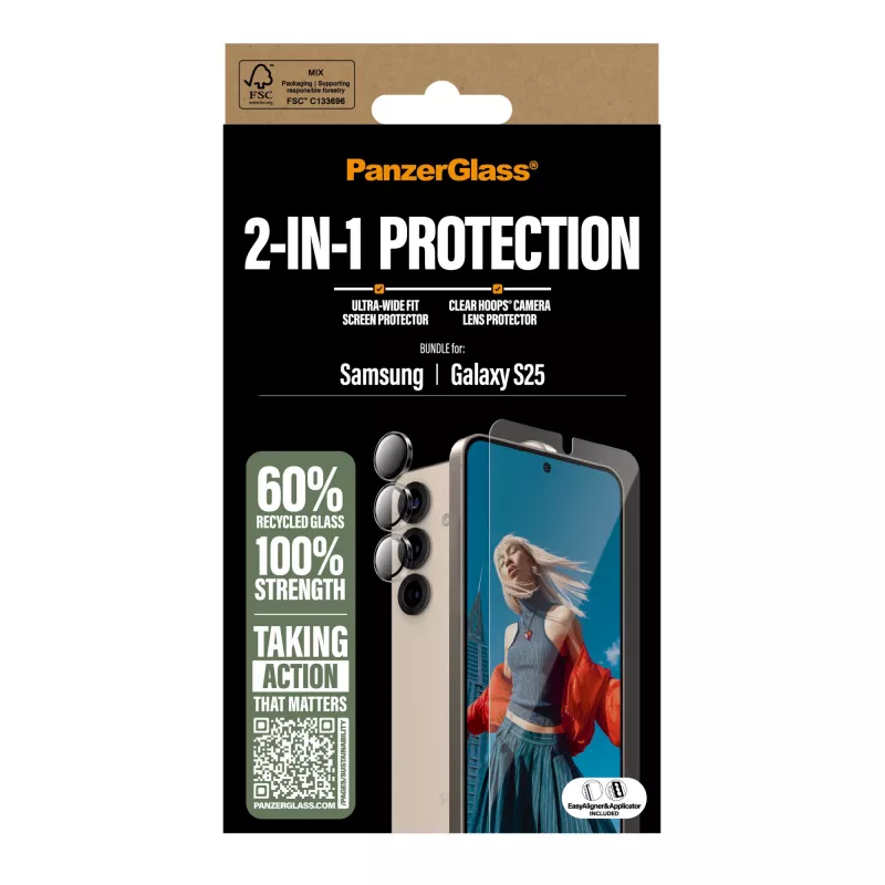 PanzerGlass pack de protección 2 en 1 Samsung Galaxy S25 resistente a arañazos y golpes