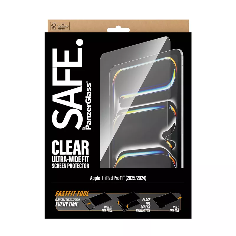 PanzerGlass SAFE. by ® protector de pantalla iPad Pro 11 pulgadas (2024-2025) | Ultra-Wide Fit con herramienta Fastfit