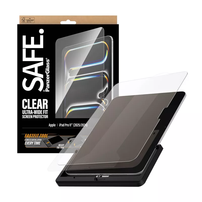 PanzerGlass SAFE. by ® protector de pantalla iPad Pro 11 pulgadas (2024-2025) | Ultra-Wide Fit con herramienta Fastfit