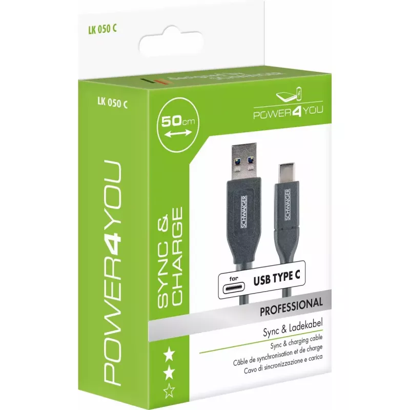 Cable USB Schwaiger LK 050 C USB 3.2 Gen 2 0,5m USB A USB C negro