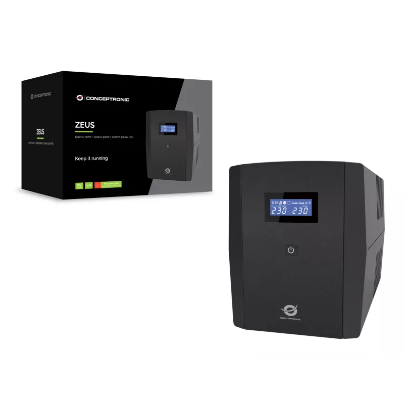 Conceptronic ZEUS03G 1200VA 720W SAI, 4 tomas UK, USB HID, entrada/salida RJ45, AVR