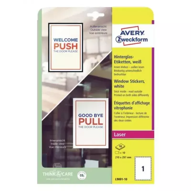 Avery Pegatina para ventana Etiqueta autoadhesiva para impresora A4 Blanco 10 uds.