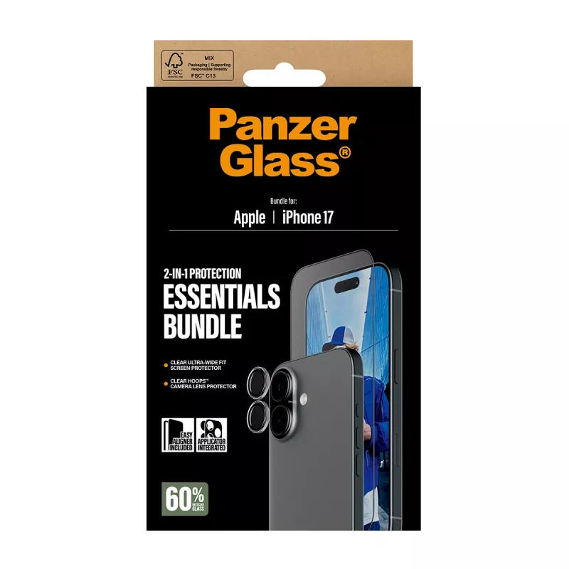 PanzerGlass Pack Essentials 2 en 1 iPhone 17 resistente a arañazos y golpes
