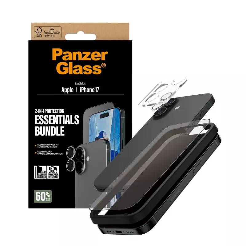 PanzerGlass Pack Essentials 2 en 1 iPhone 17 resistente a arañazos y golpes