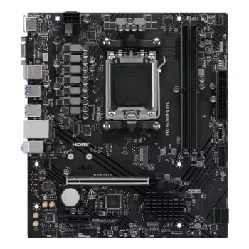 Placa base MSI PRO A620AM-B EVO ATX — AMD A620A, Socket AM5, DDR5 2× DIMM hasta 128 GB, Ethernet 5 Gb, M.2 y SATA III, HDMI 2.1