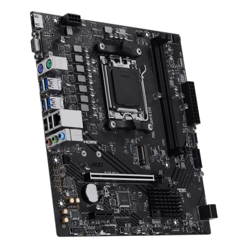 Placa base MSI PRO A620AM-B EVO ATX — AMD A620A, Socket AM5, DDR5 2× DIMM hasta 128 GB, Ethernet 5 Gb, M.2 y SATA III, HDMI 2.1