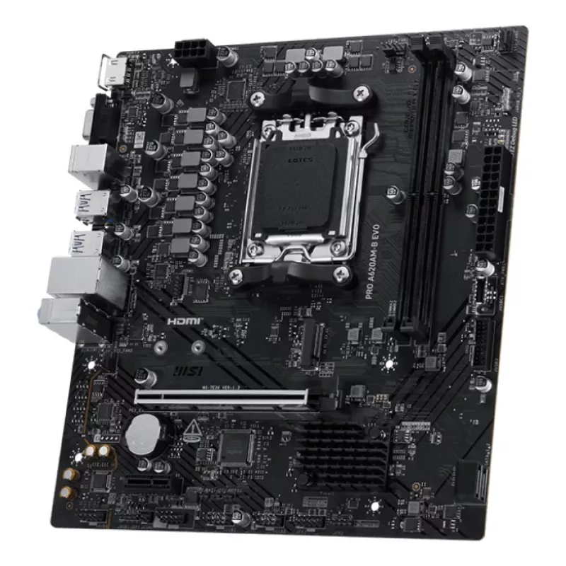 Placa base MSI PRO A620AM-B EVO ATX — AMD A620A, Socket AM5, DDR5 2× DIMM hasta 128 GB, Ethernet 5 Gb, M.2 y SATA III, HDMI 2.1