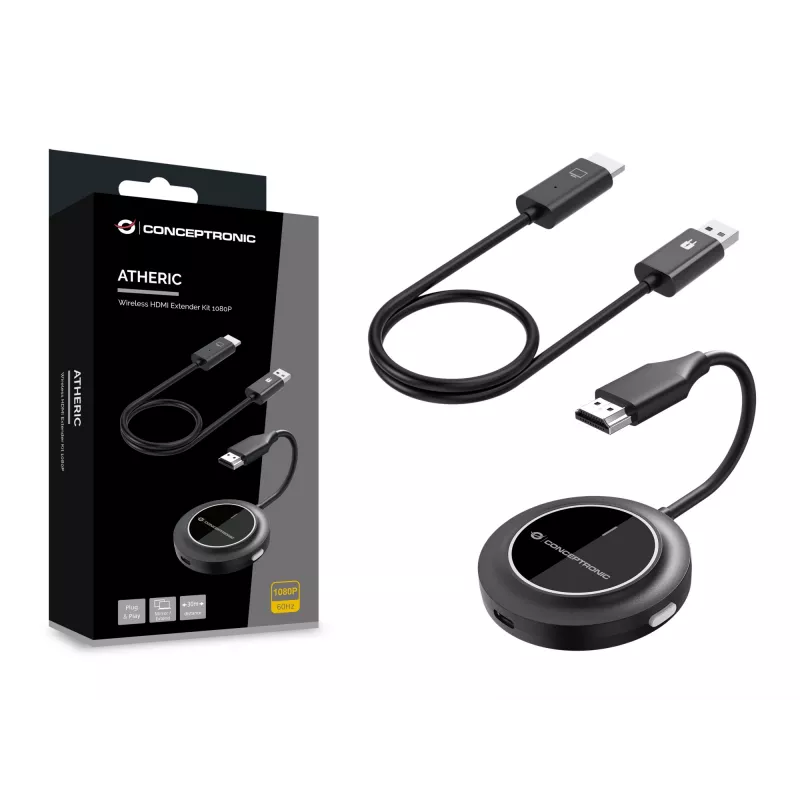 Kit extensor HDMI inalámbrico CONCEPTRONIC ATHERIC02B – Dongle, HDMI/USB, 1080p (1920x1080), alimentado por USB