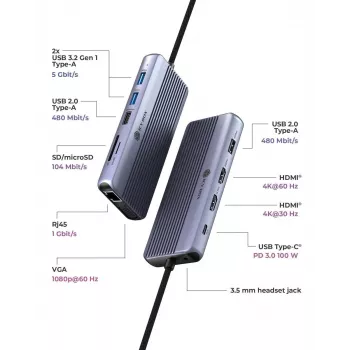 ICY BOX IB-DK4062-CPD Con cable USB 3.2 Gen 1 (3.1 Gen 1) Type-C Antracita