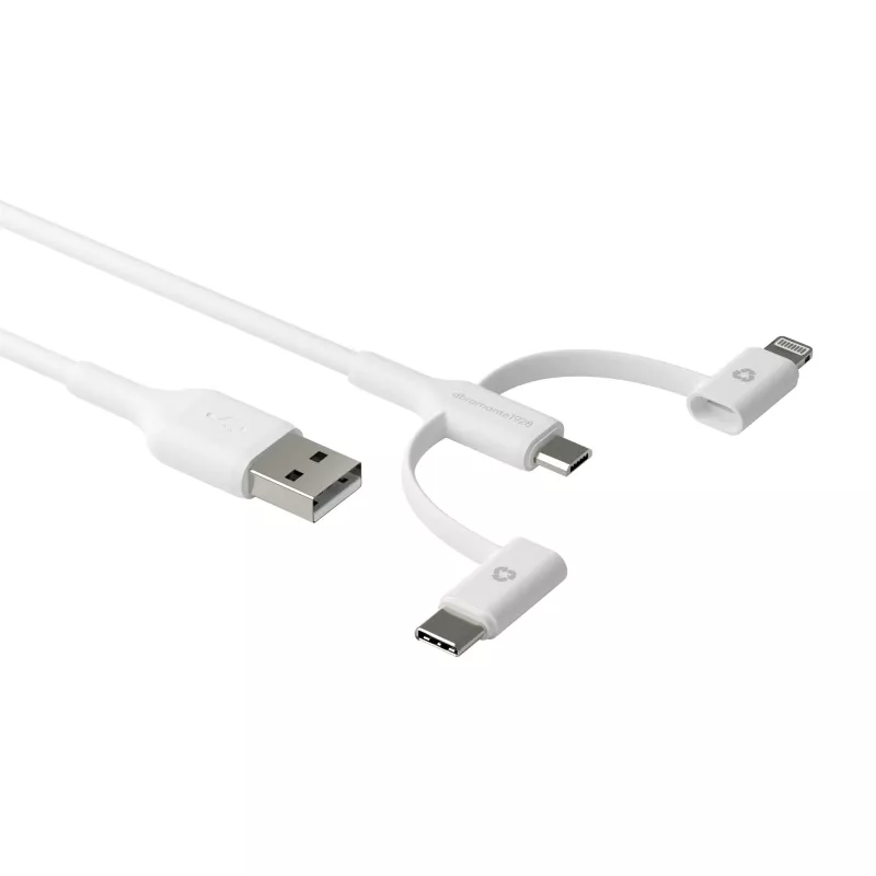 dbramante1928 re-charge - Cable 3 en 1 – USB-A a USB-A, C y Lightning - Blanco