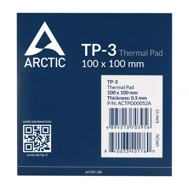 ARCTIC TP-3 Premium Performance almohadilla térmica 100 x 100 mm, 0,5 mm