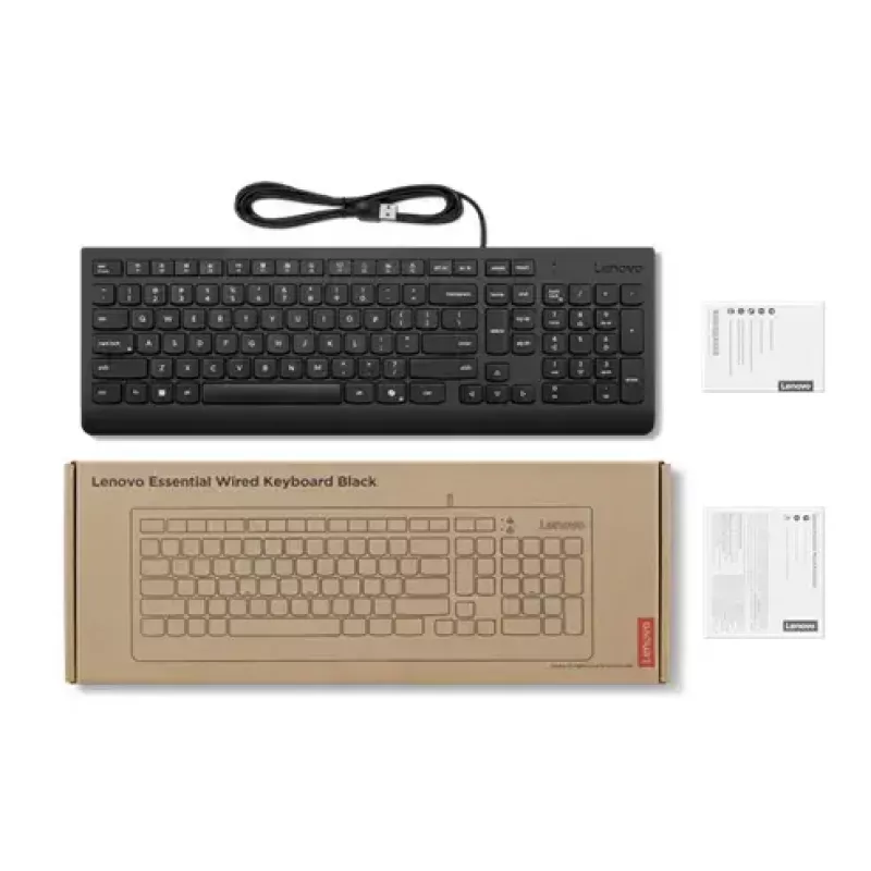 Teclado USB con cable de tamaño completo Lenovo 4Y41R64642 — distribución danesa, 105 teclas, negro