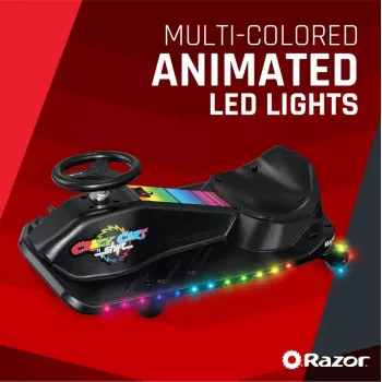 Kart eléctrico de derrape Razor CRAZY CART Shift Lightshow — batería de litio recargable, espectáculo de luces LED, 13 km/h, 40 min