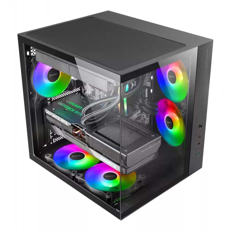 Caja de PC TACENS Mars Gaming MCV-ONE Midi Tower – Negra, ATX/Micro-ATX/Mini-ITX, cristal templado, compatible con ventiladores de 120 mm