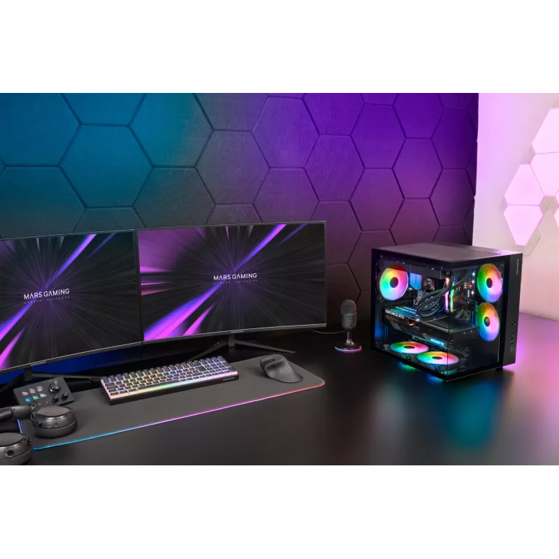 Caja de PC TACENS Mars Gaming MCV-ONE Midi Tower – Negra, ATX/Micro-ATX/Mini-ITX, cristal templado, compatible con ventiladores de 120 mm