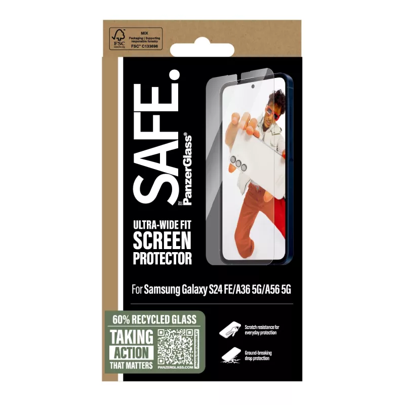 PanzerGlass SAFE. by ® protector de pantalla Samsung Galaxy S24 FE | A36 5G | A56 5G | Ultra-Wide Fit