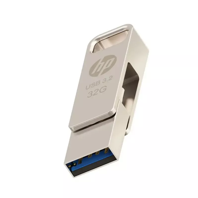 Memoria USB HP x206C 32 GB, USB Type-A/Type-C, USB 3.2 Gen 1, giratoria, plata