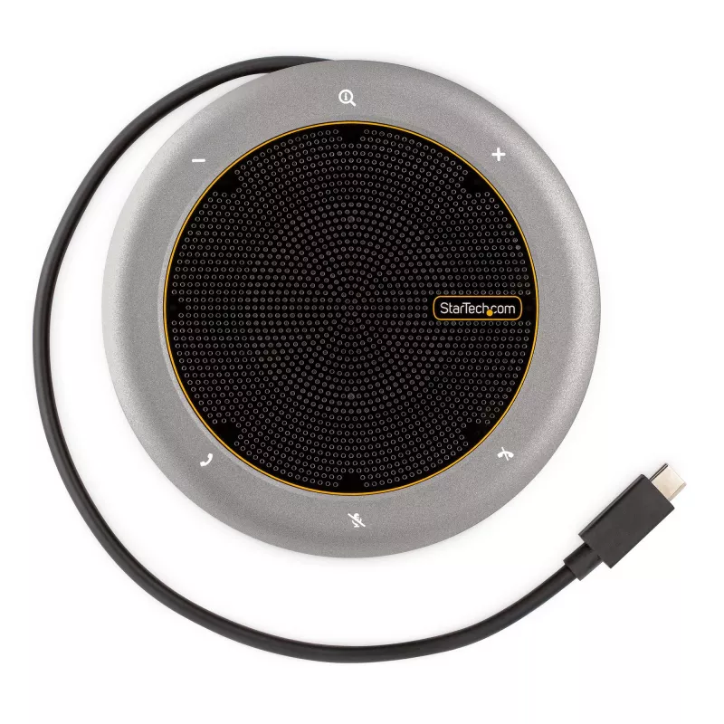 StarTech.com Base de acoplamiento con altavoz USB-C, altavoz de conferencia portátil mini y base de audio, USB-C a VGA/HDMI 4K, concentrador 2x USB-A, micrófono/altavoz, altavoz para Teams/Zoom/Softphone