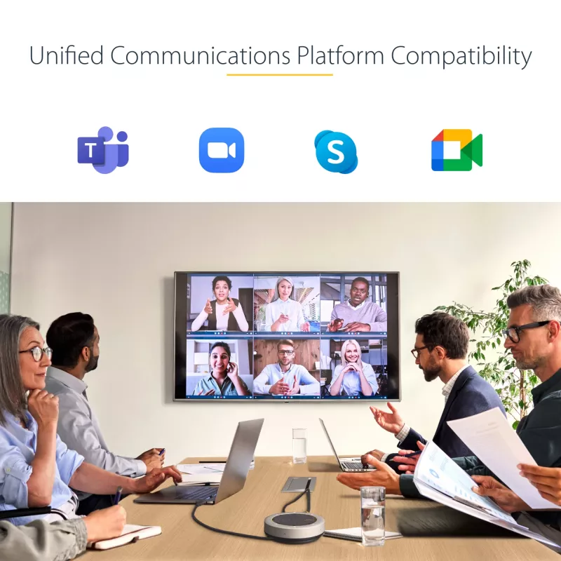 StarTech.com Base de acoplamiento con altavoz USB-C, altavoz de conferencia portátil mini y base de audio, USB-C a VGA/HDMI 4K, concentrador 2x USB-A, micrófono/altavoz, altavoz para Teams/Zoom/Softphone
