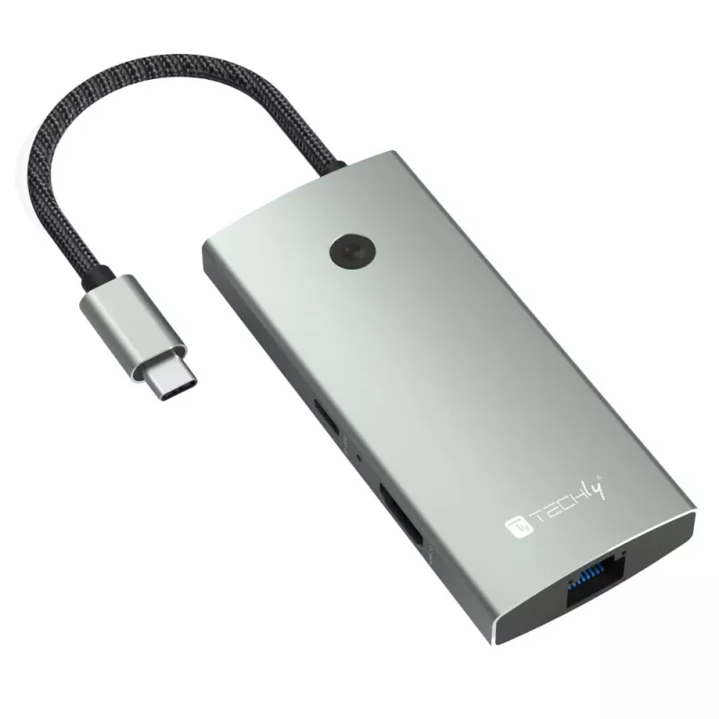 Techly IUSB32C-HUB6HPDI Concentrador de interfaces USB 3.2 Gen 1 (3.1 Gen 1) Type-C 5000 Mbit/s Aluminio