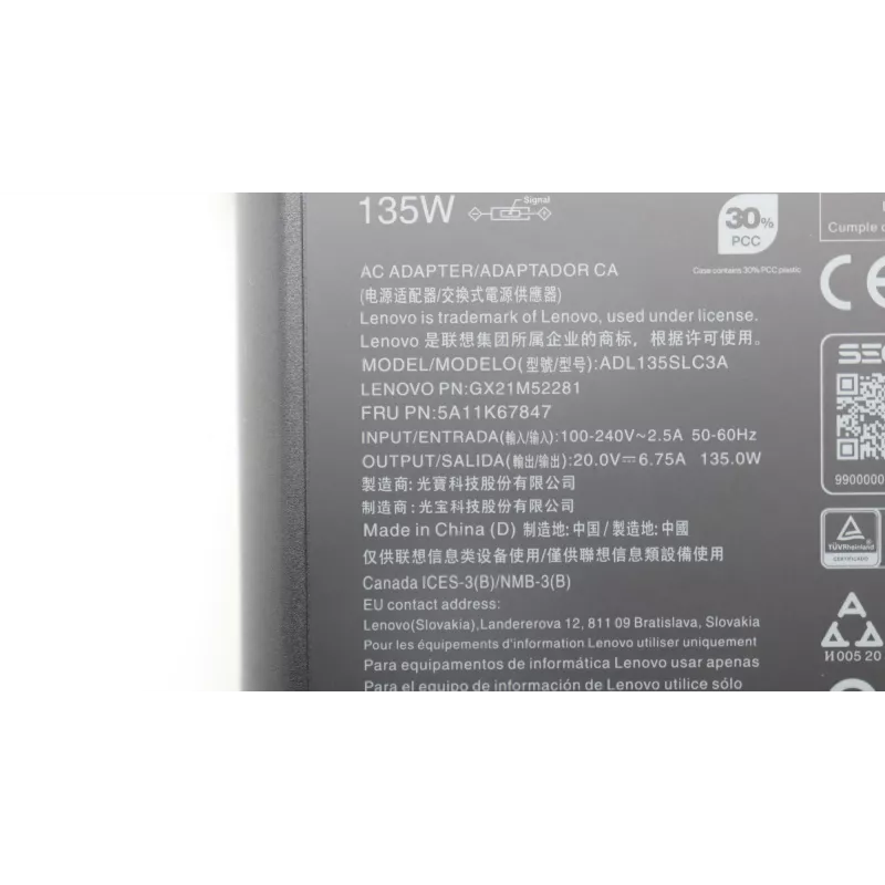 Lenovo 5A11K67847 fuente de alimentación/inversor interior 135 W negro