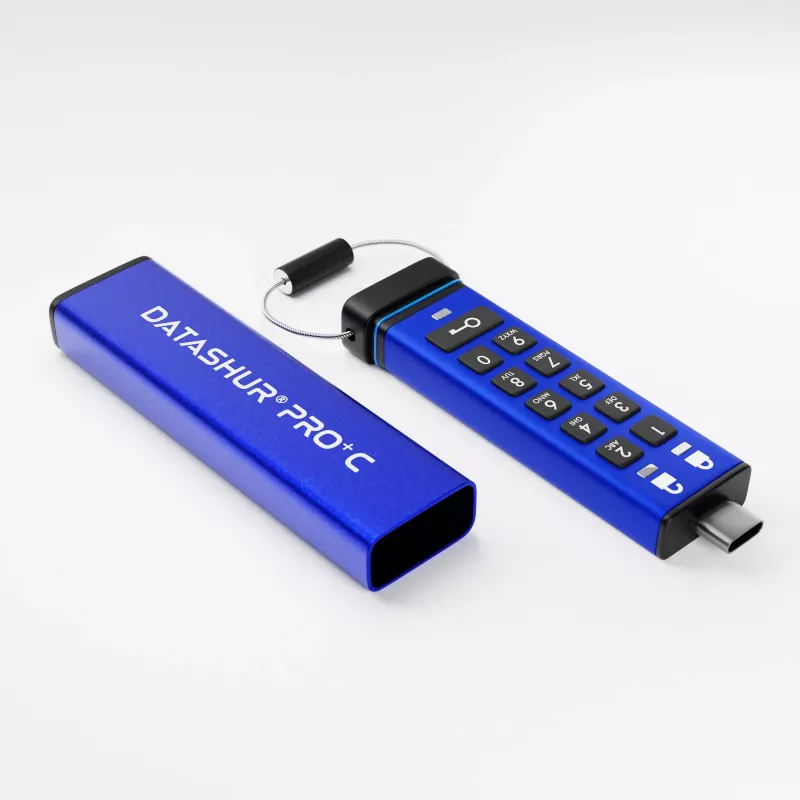 iStorage datAshur PRO+C 256GB | certificado FIPS 140-3 Nivel 3 | unidad USB Type-C segura | cifrado hardware AES-XTS 256 bits | protegida por PIN | adaptador Type-C a A incluido