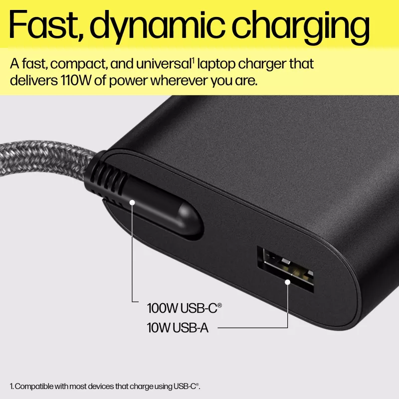 Cargador para portátil HP 110W USB-C, portátil, interior, 43 - 63 Hz, 110 W, 5V/9V/12V/15V/20V, 1,6 A