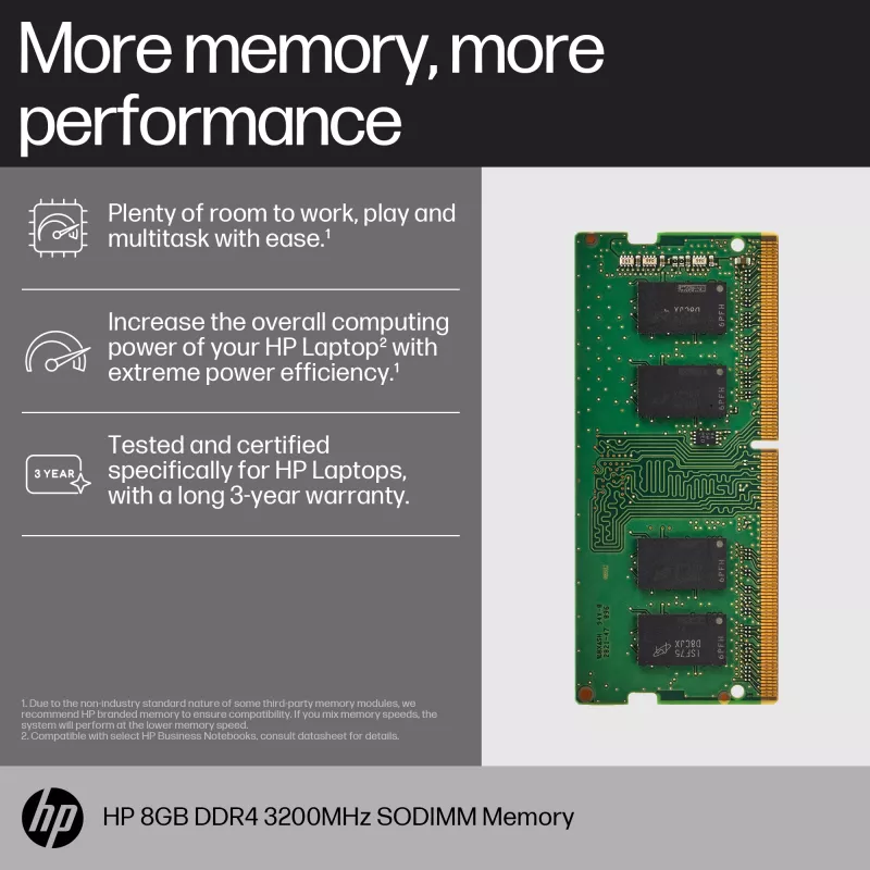HP 8GB DDR4 3200 SODIMM Memoria, Business, Windows 10, Windows 11, 70 mm, 30 mm, 1,5 mm, 8 g