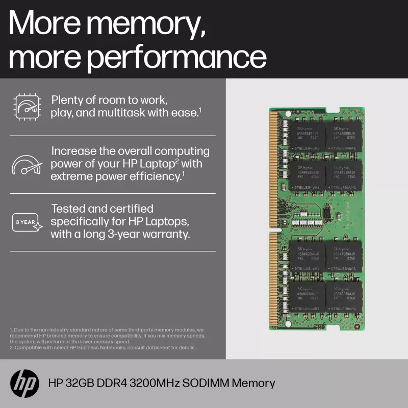 HP 8GB DDR4 3200 SODIMM Memoria, Business, Windows 10, Windows 11, 70 mm, 30 mm, 1,5 mm, 8 g