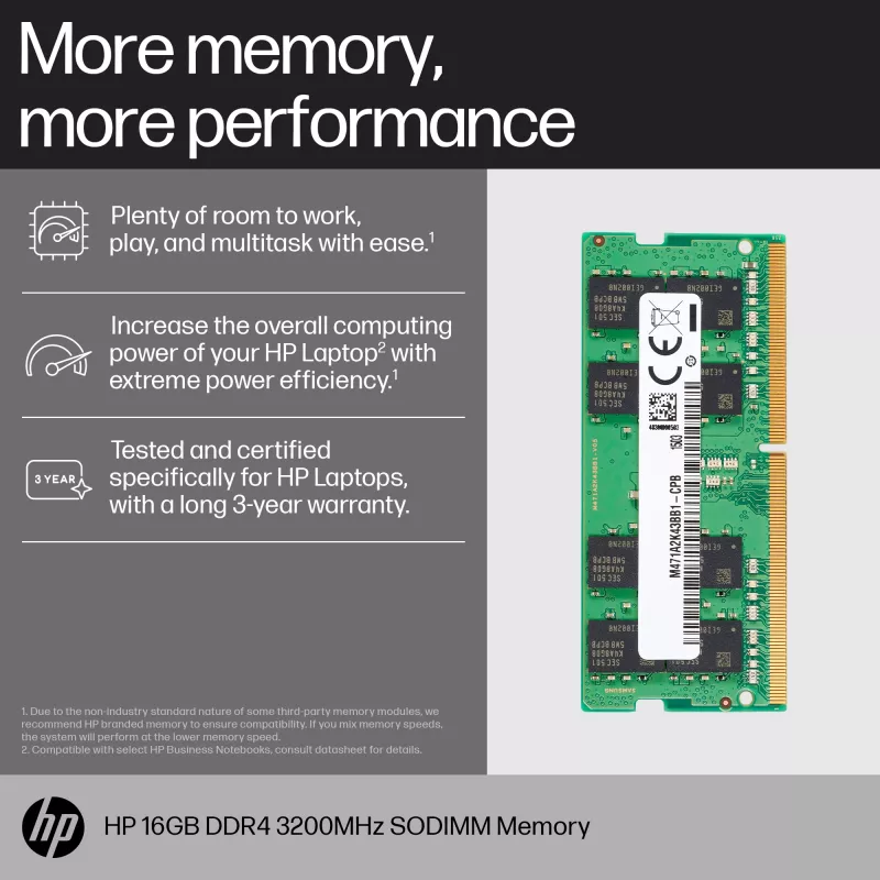 HP 8GB DDR4 3200 SODIMM Memoria, Business, Windows 10, Windows 11, 70 mm, 30 mm, 1,5 mm, 8 g