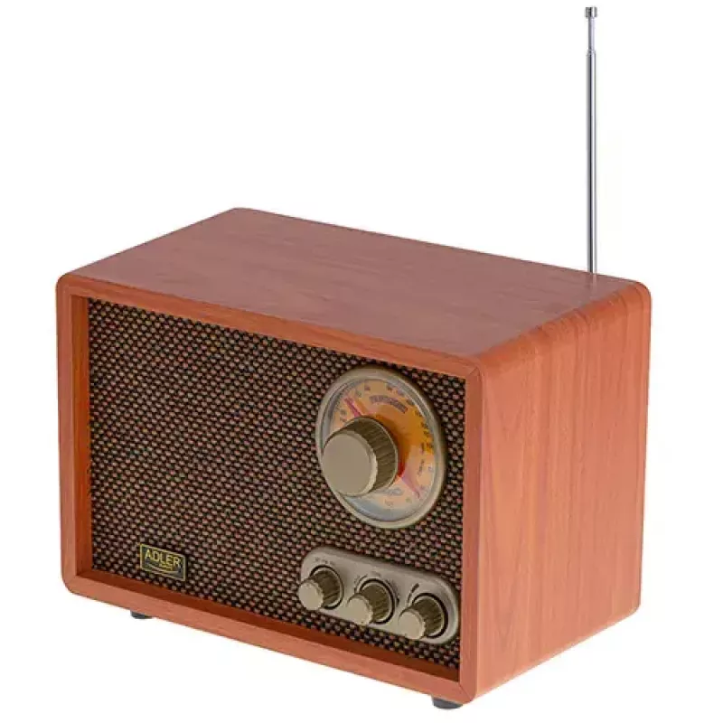 Radio portátil Adler AD 1171 – AM/FM, 10 W RMS, Bluetooth, antena externa, bronce, 290×200×172 mm