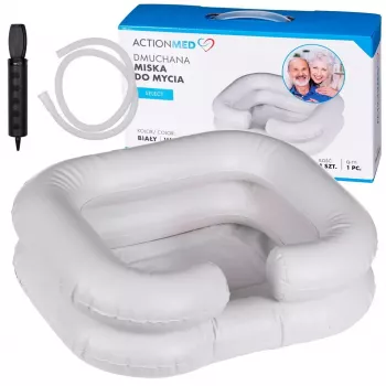 Lavabo inflable ActionMed PM100AM — palangana rectangular de higiene y rehabilitación con bomba, blanca