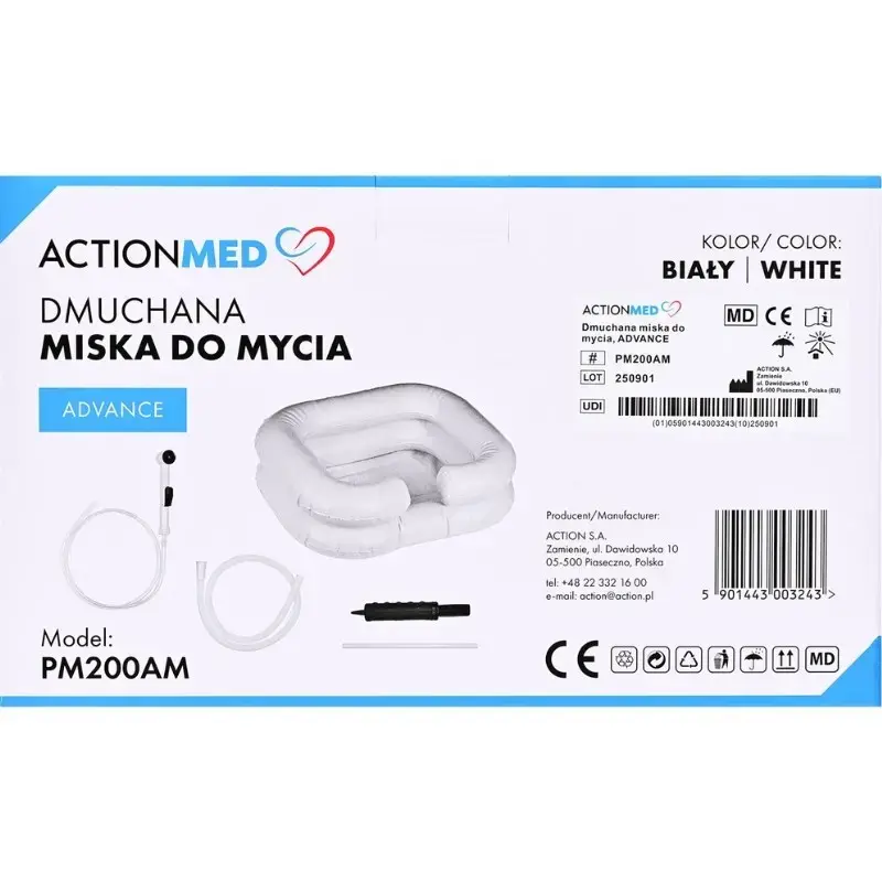 Palangana inflable de lavado ActionMed PM200AM — recipiente de higiene rectangular portátil, blanco, bomba y manguera incluidas