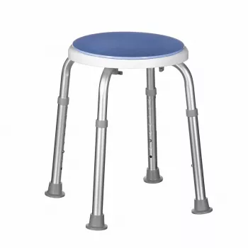 Taburete de ducha giratorio ActionMed KP400AM – taburete de ducha redondo compacto giratorio, altura regulable, 4 patas, patas antideslizantes, plata