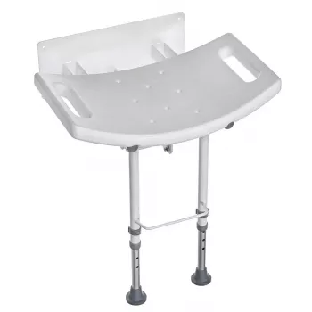 Silla de ducha plegable de pared ActionMed KP600AM — blanca, asiento ergonómico, patas antideslizantes ajustables, 3 kg