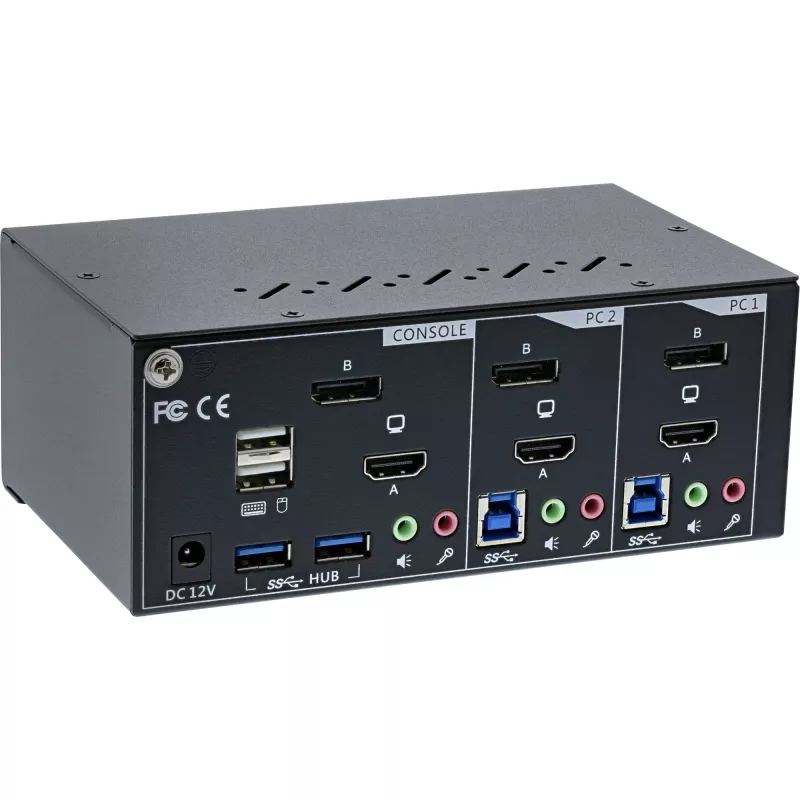 Conmutador KVM de sobremesa InLine, 2 puertos, doble monitor, DP+HDMI, 4K, USB 3.0, Audio