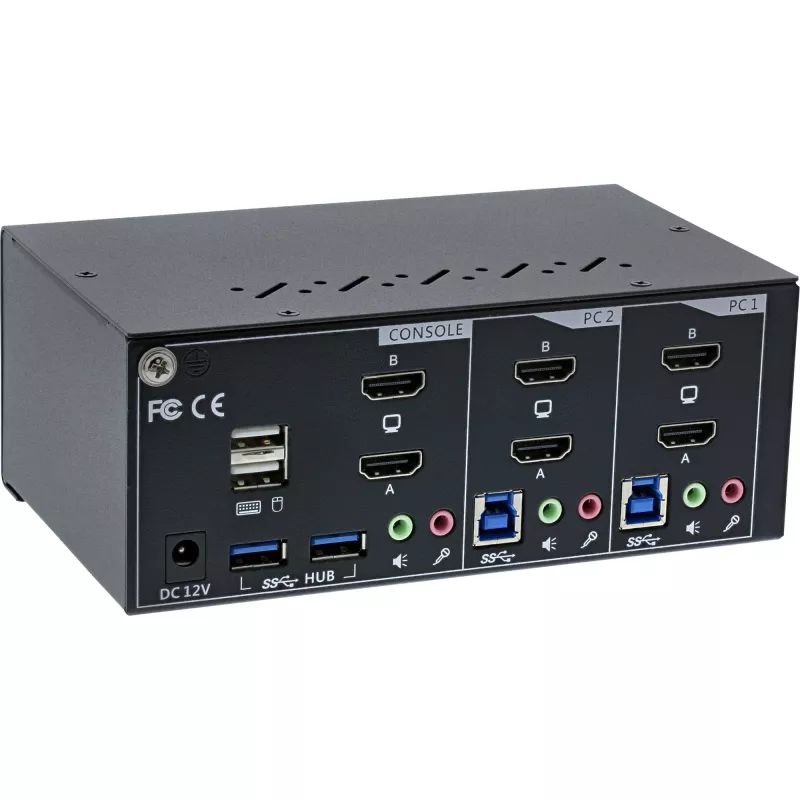 Conmutador KVM de sobremesa InLine 62652I 2 puertos doble monitor HDMI 4K USB 3.0 Audio