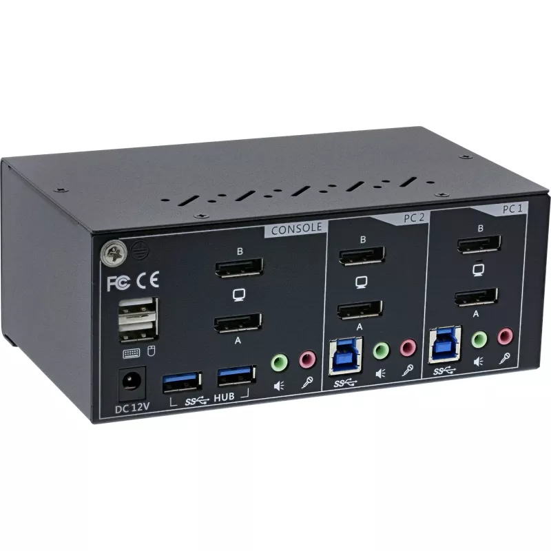 Conmutador KVM de sobremesa InLine, 2 puertos, doble monitor DP 1.2, 4K, USB 3.0, Audio