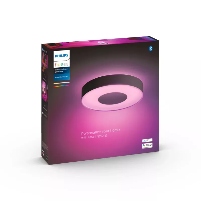 Lámpara de Techo Inteligente Philips Hue Infuse Negra Bluetooth LED, Ø 381 mm, H 86 mm