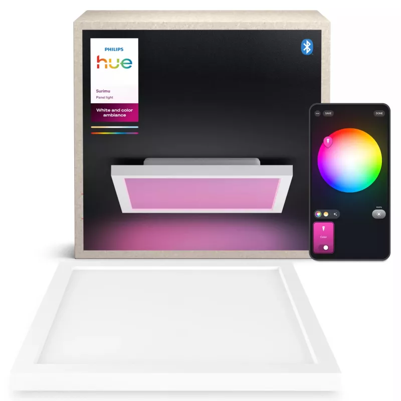 Philips Surimu Square Panel, Lámpara de Techo Inteligente, Bluetooth/Zigbee, Blanco, Aluminio, Multi, 2000 K